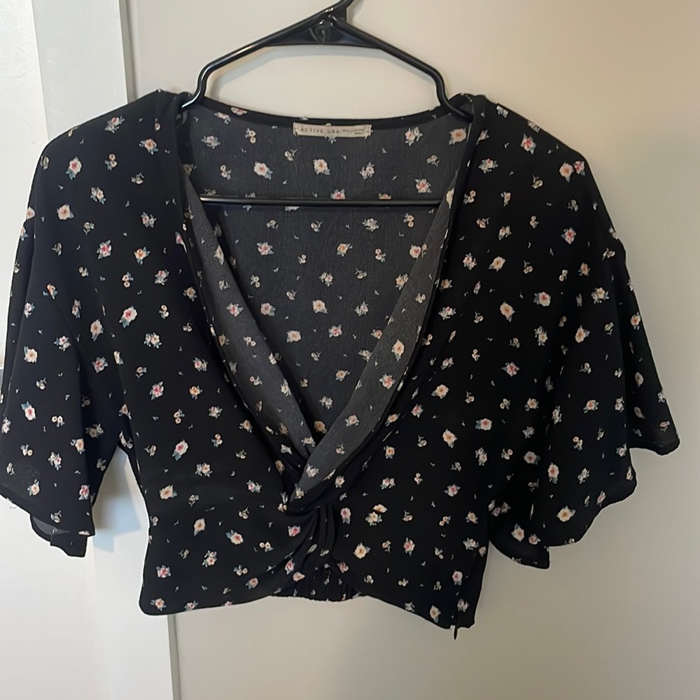 Black floral blouse